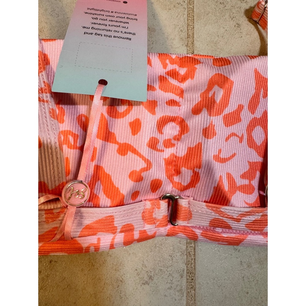 Sol Sienna Pink Orange Leopard Ribbed Bikini Top Large NWT Animal Print Swimwear - Picture 4 of 7